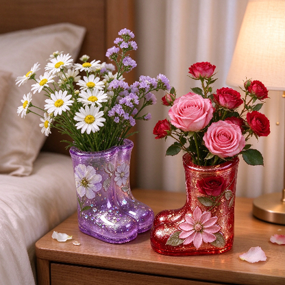 Relief Flower & Leaf Rain Boot Vase Resin Mold