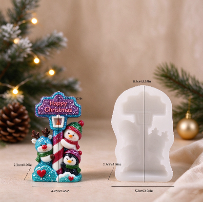Happy Christmas Signpost Figurine Resin Mold