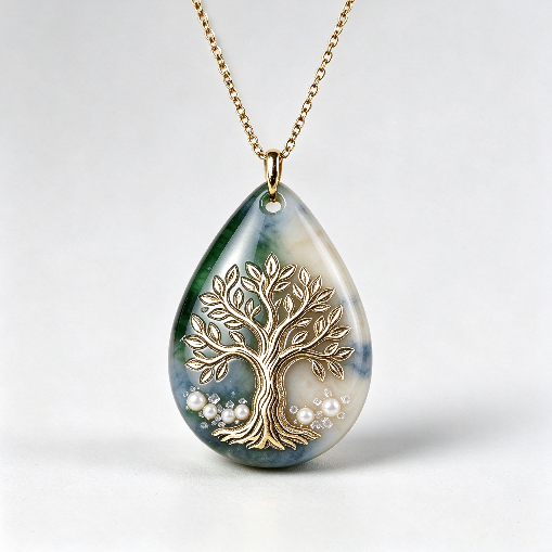 Handmade Puffy  Water Drop Tree of Life Pendant with Hole Resin Mold
