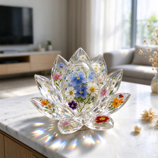 Handmade Diamond-Cut Lotus Decorative Figurine Resin Mold