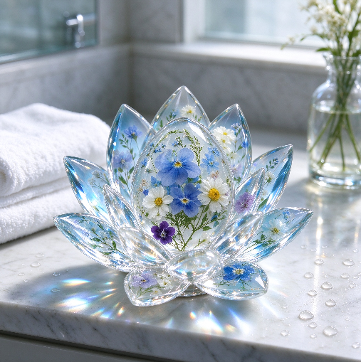 Handmade Diamond-Cut Lotus Decorative Figurine Resin Mold