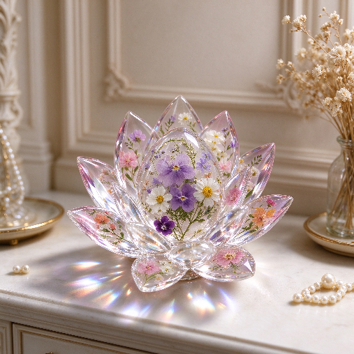 Handmade Diamond-Cut Lotus Decorative Figurine Resin Mold