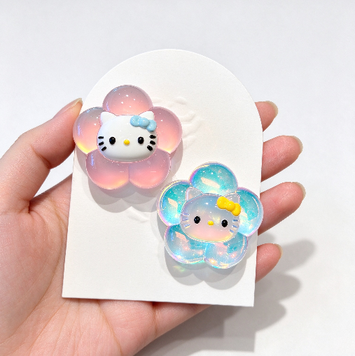 Handmade Cute Cat Head Flower-Shaped Decorative Figurine Resin Mold