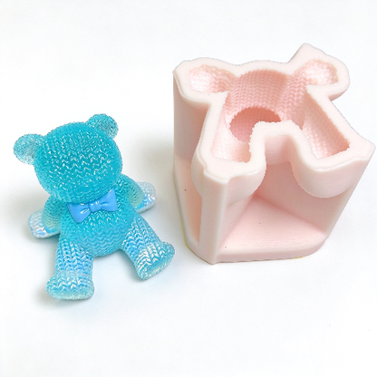 Handmade Knitted-Texture Lazy Sitting Bear Figurine&Phone Stand  Resin Mold