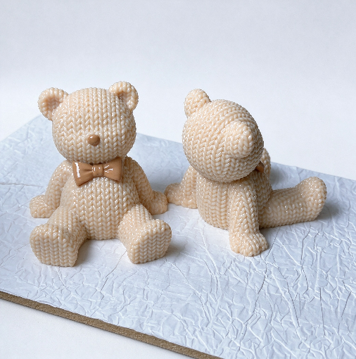 Handmade Knitted-Texture Lazy Sitting Bear Figurine&Phone Stand  Resin Mold