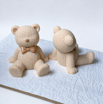 Handmade Knitted-Texture Lazy Sitting Bear Figurine&Phone Stand  Resin Mold
