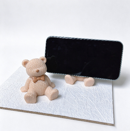 Handmade Knitted-Texture Lazy Sitting Bear Figurine&Phone Stand  Resin Mold