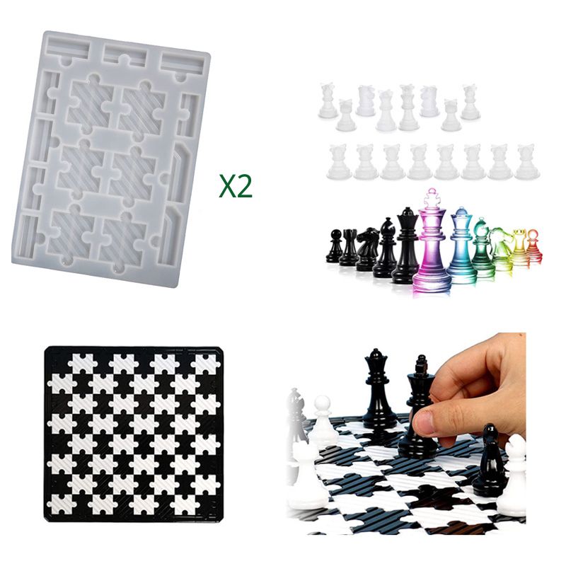 Chess Set Resin Mold for Making 13" Detachable Puzzle ChessBoard