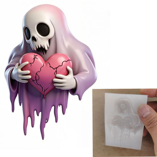 Sad Skull Ghost Holding Broken Heart Figurine Resin Mold