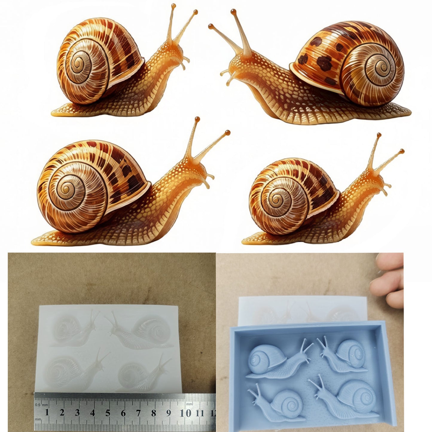 4-in-1 Half-Relief Snail Figurine Resin Mold Set