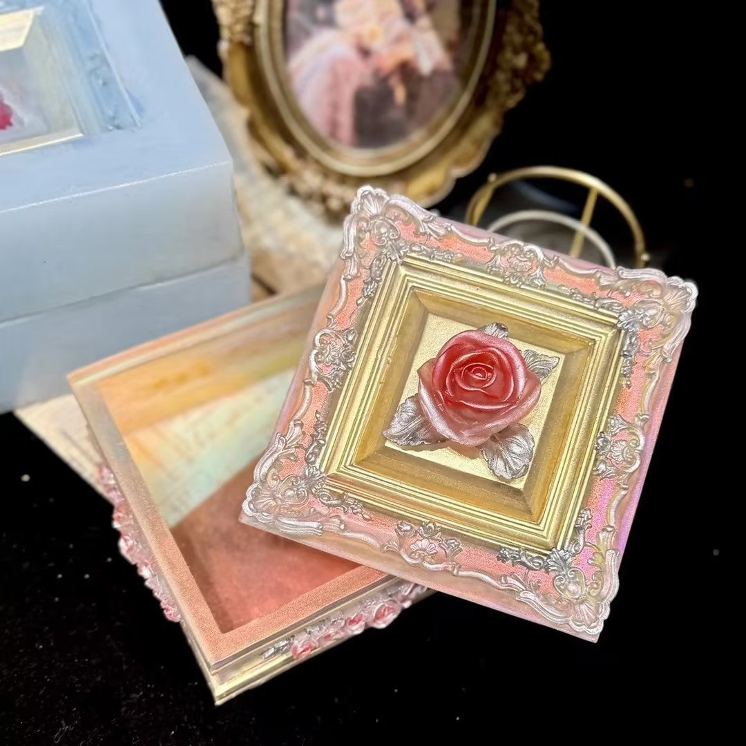 Handmade Vintage Rose Large Capacity Square Storage Box Resin Mold