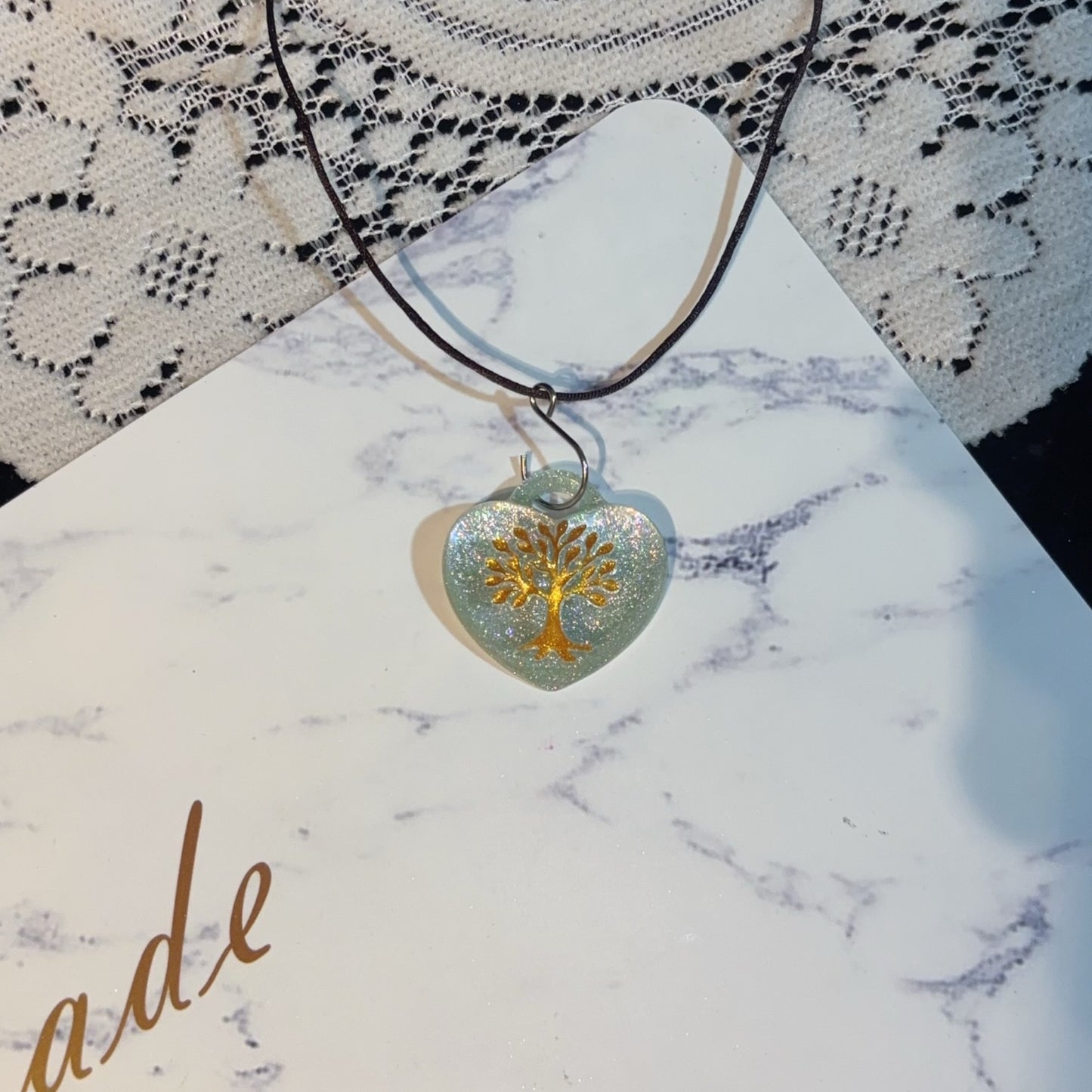 Handmade Puffy Heart-Shaped Tree of Life Necklace with Hole Resin Mold