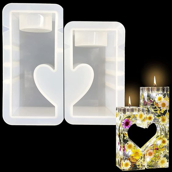 Heart Shape Tea Light Candle Holder Resin Molds Set