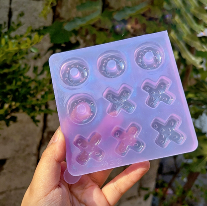 Handmade Cut Donut Tic Tac Toe Resin Mold Set【A cheese-shaped board+donut-inspired game pieces】