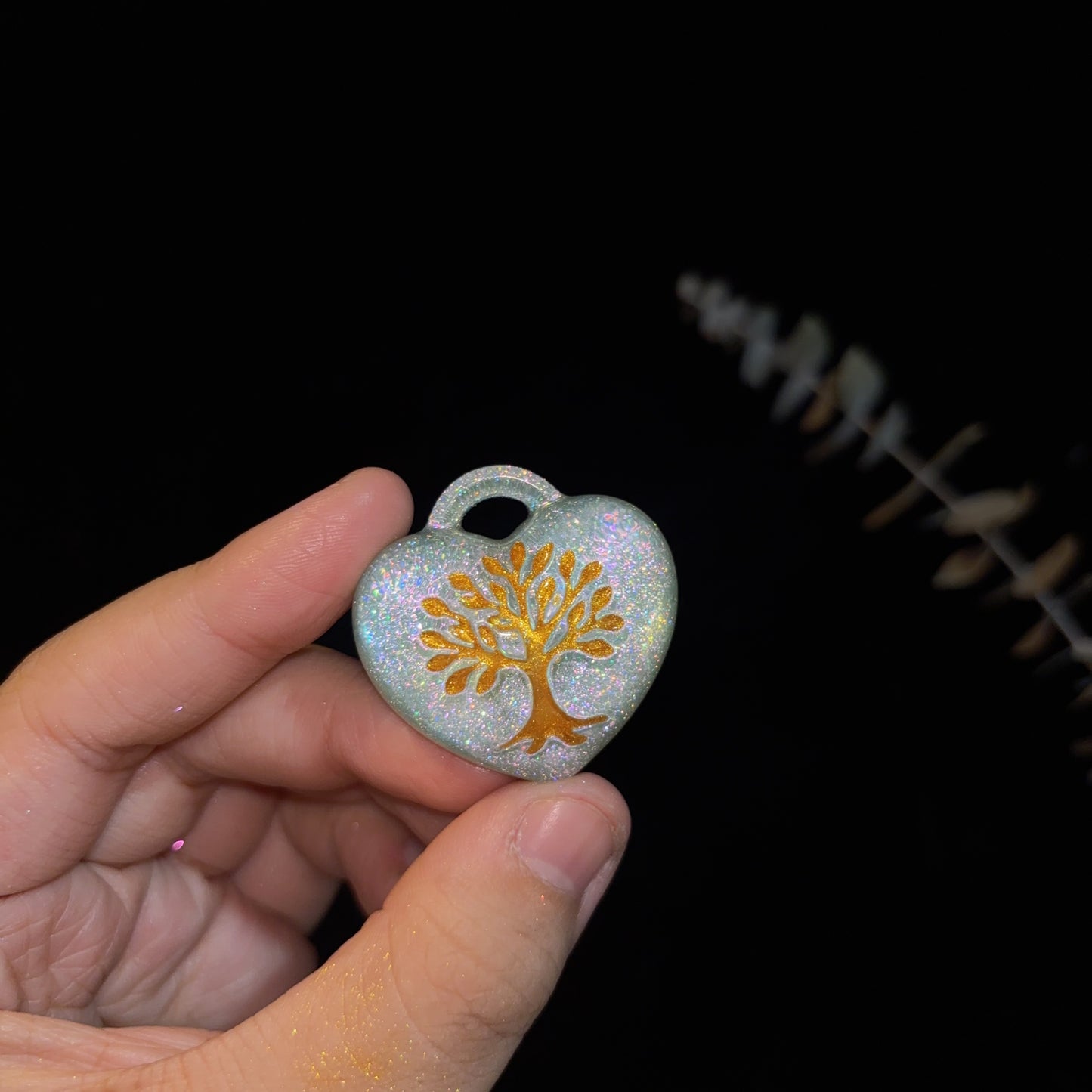 Handmade Puffy Heart-Shaped Tree of Life Necklace with Hole Resin Mold