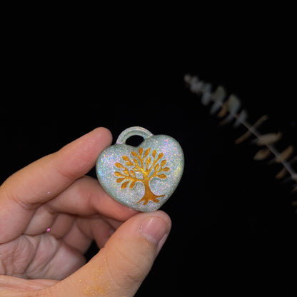 Handmade Puffy Heart-Shaped Tree of Life Necklace with Hole Resin Mold
