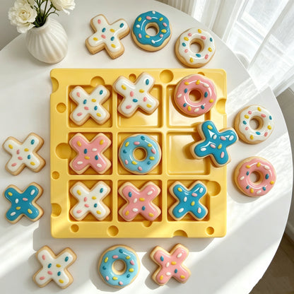 Handmade Cut Donut Tic Tac Toe Resin Mold Set【A cheese-shaped board+donut-inspired game pieces】