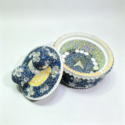 Handmade Diamond Large Round Star Storage Box with Diamond Bow Top Resin Mold Set
