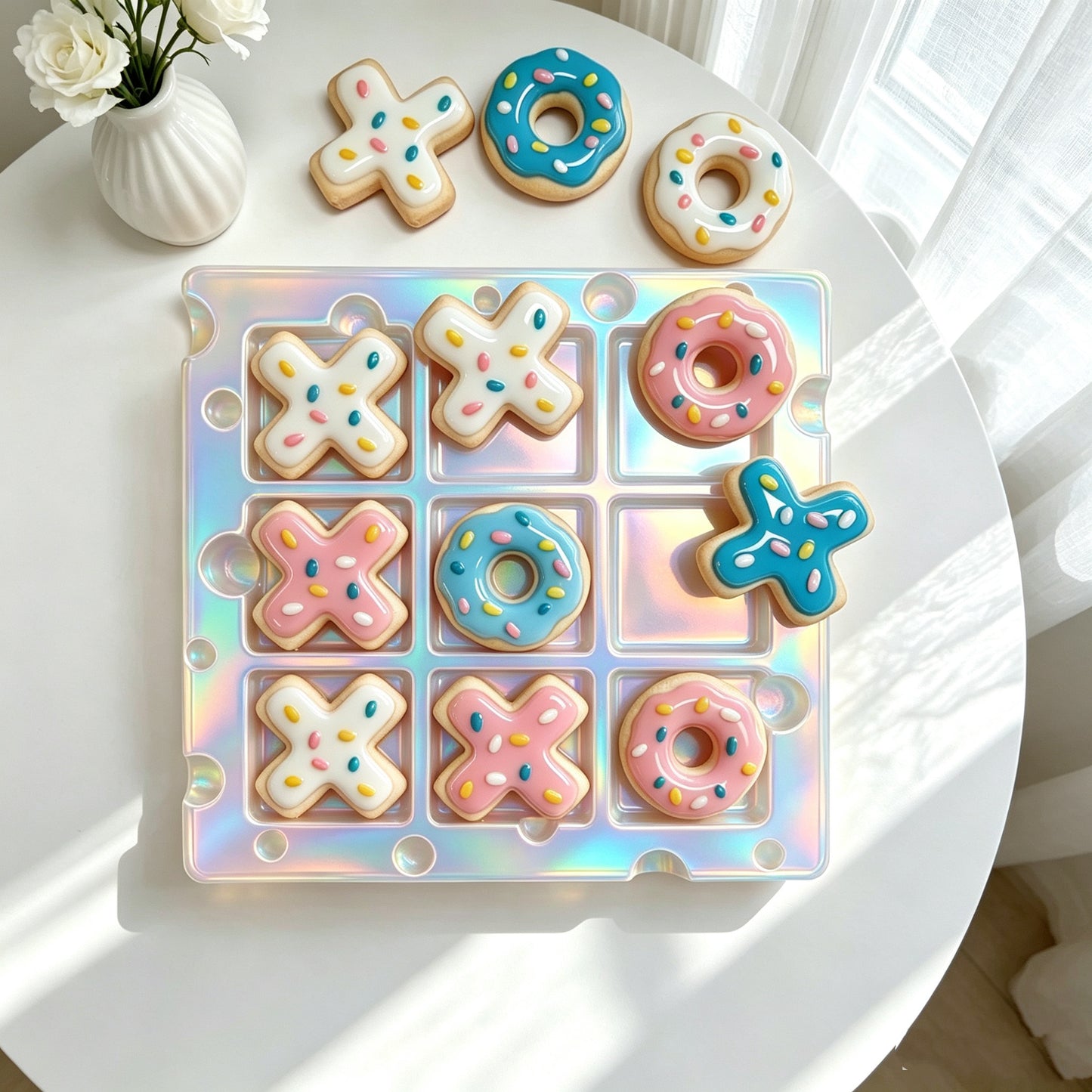 Handmade Cut Donut Tic Tac Toe Resin Mold Set【A cheese-shaped board+donut-inspired game pieces】