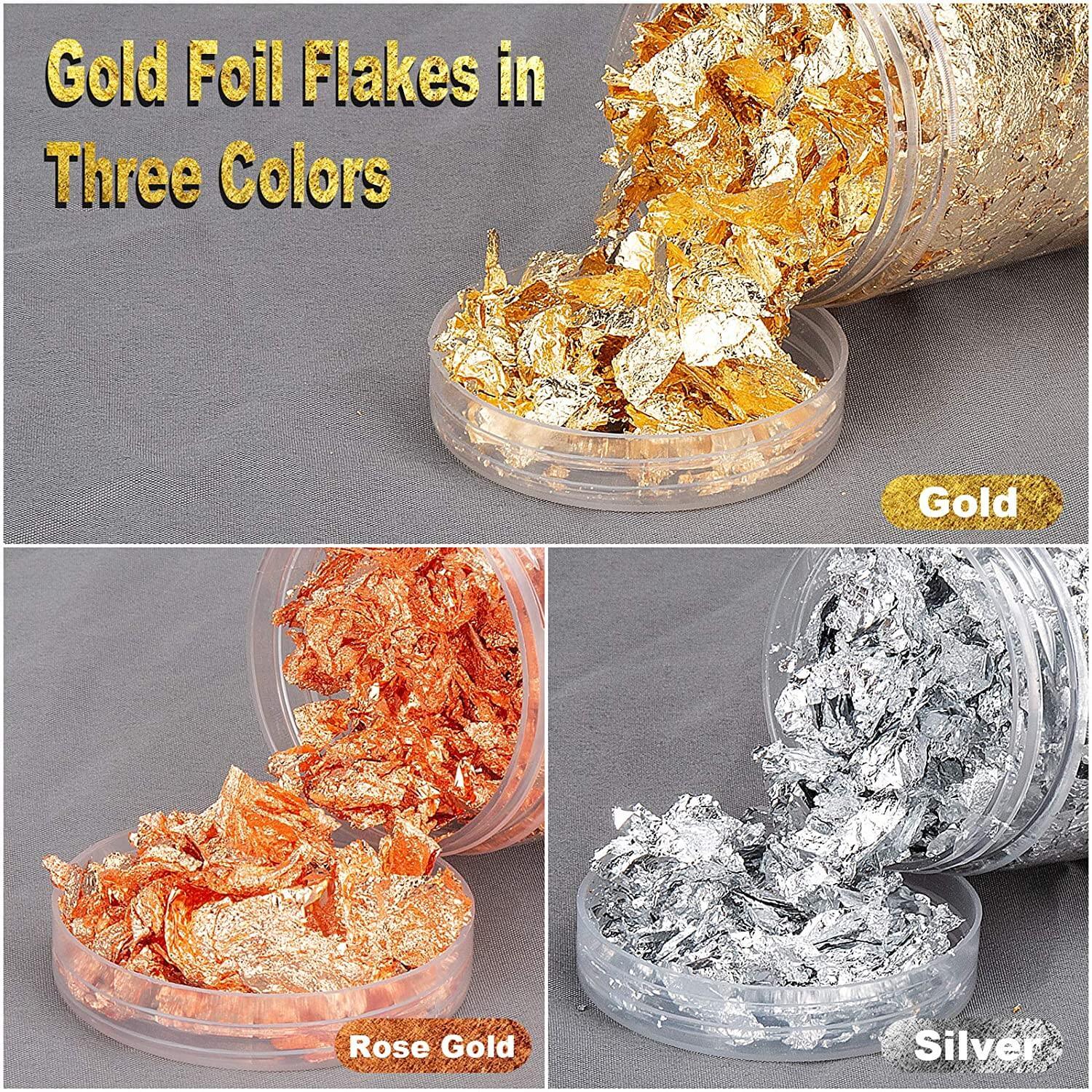 Metal leaf flakes for resin - gold, silver, and copper
