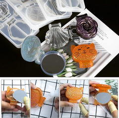 Double-Sided Foldable Cosmetic Mirror Resin Mold Rose Shell Cat Diamond