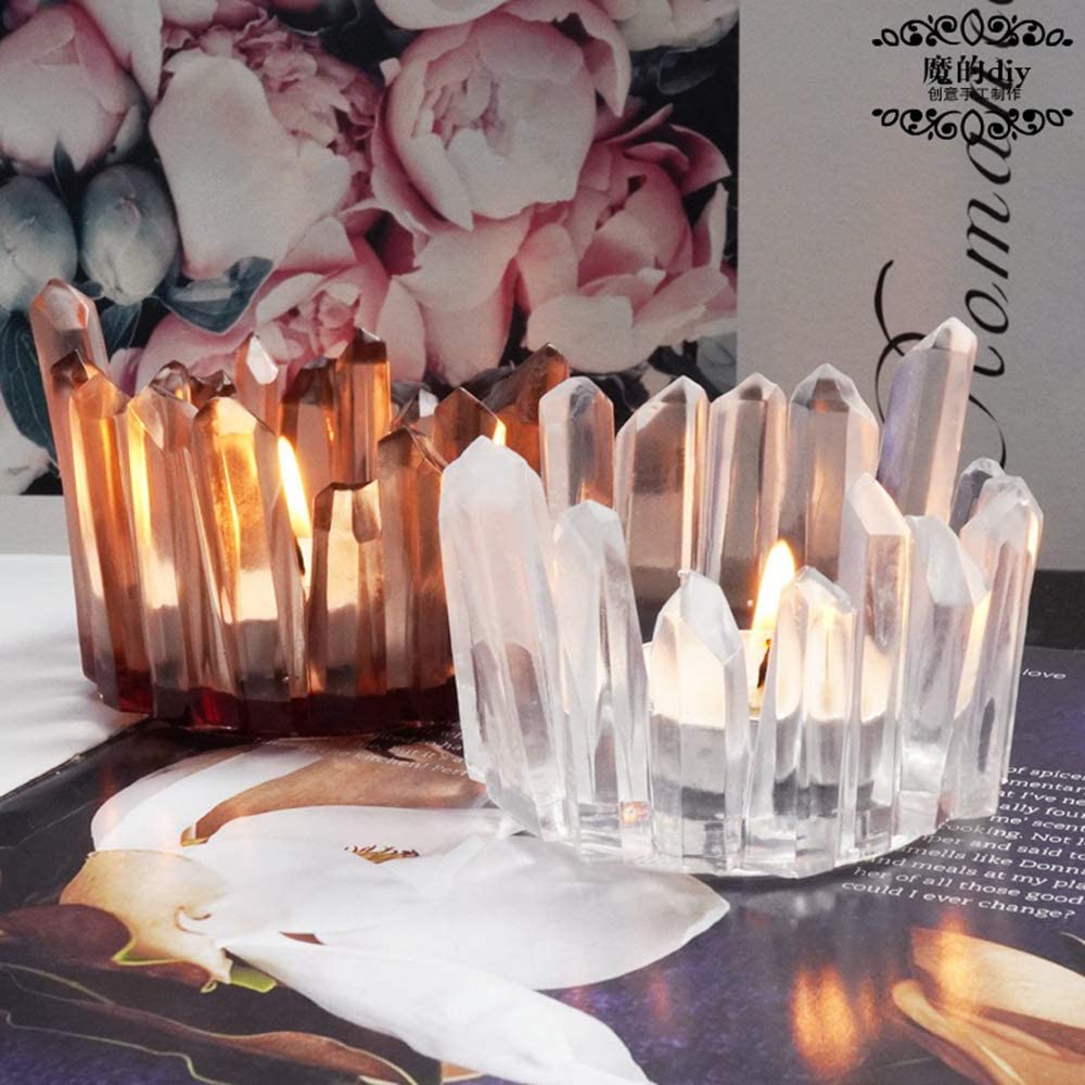 2 Pcs Crystal Cluster Tea Light Candle Holder Mold