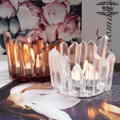2 Pcs Crystal Cluster Tea Light Candle Holder Mold