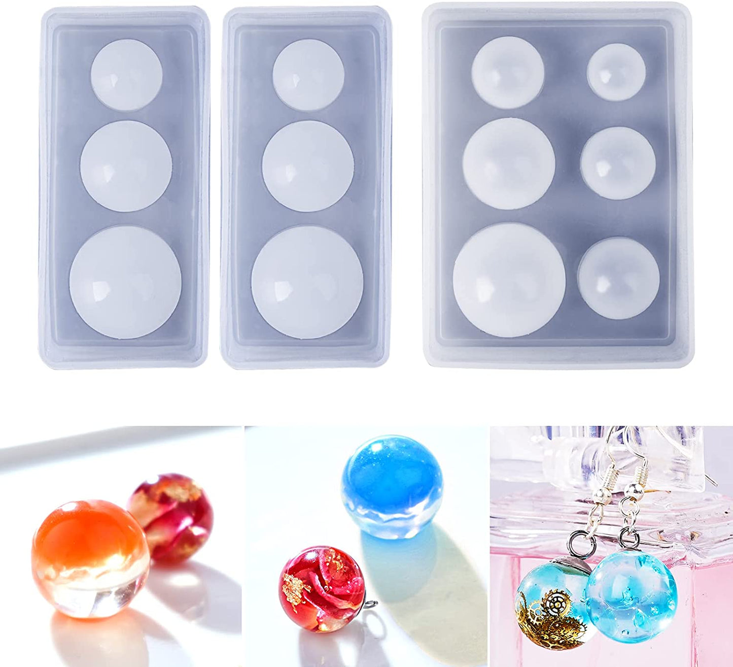 3Pcs Sphere Jewelry Silicone Casting Molds Sets Mixed Size UV