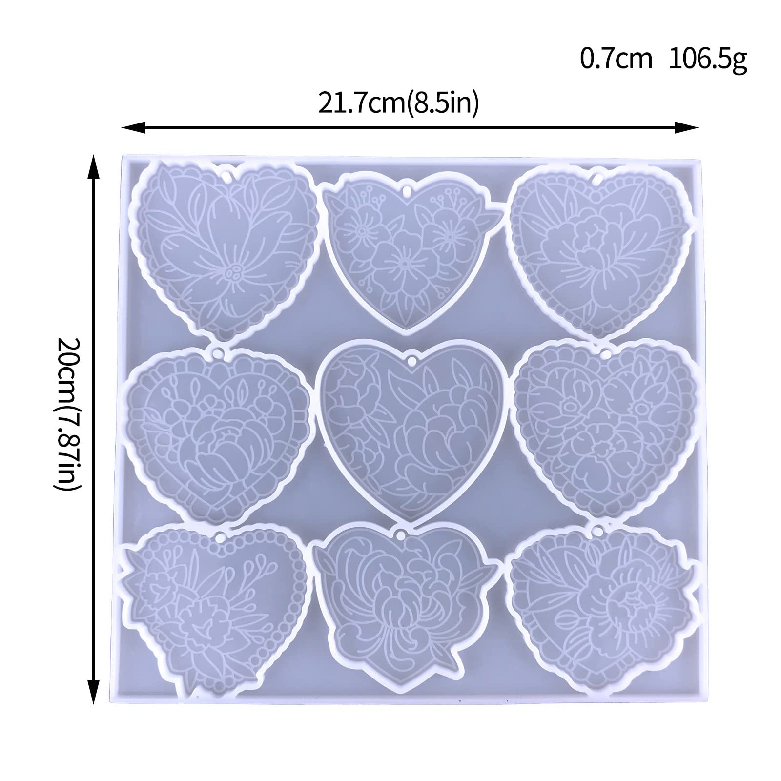 Heart  Shaped Flower Pattern Keychain Pendant Resin Casting Mold