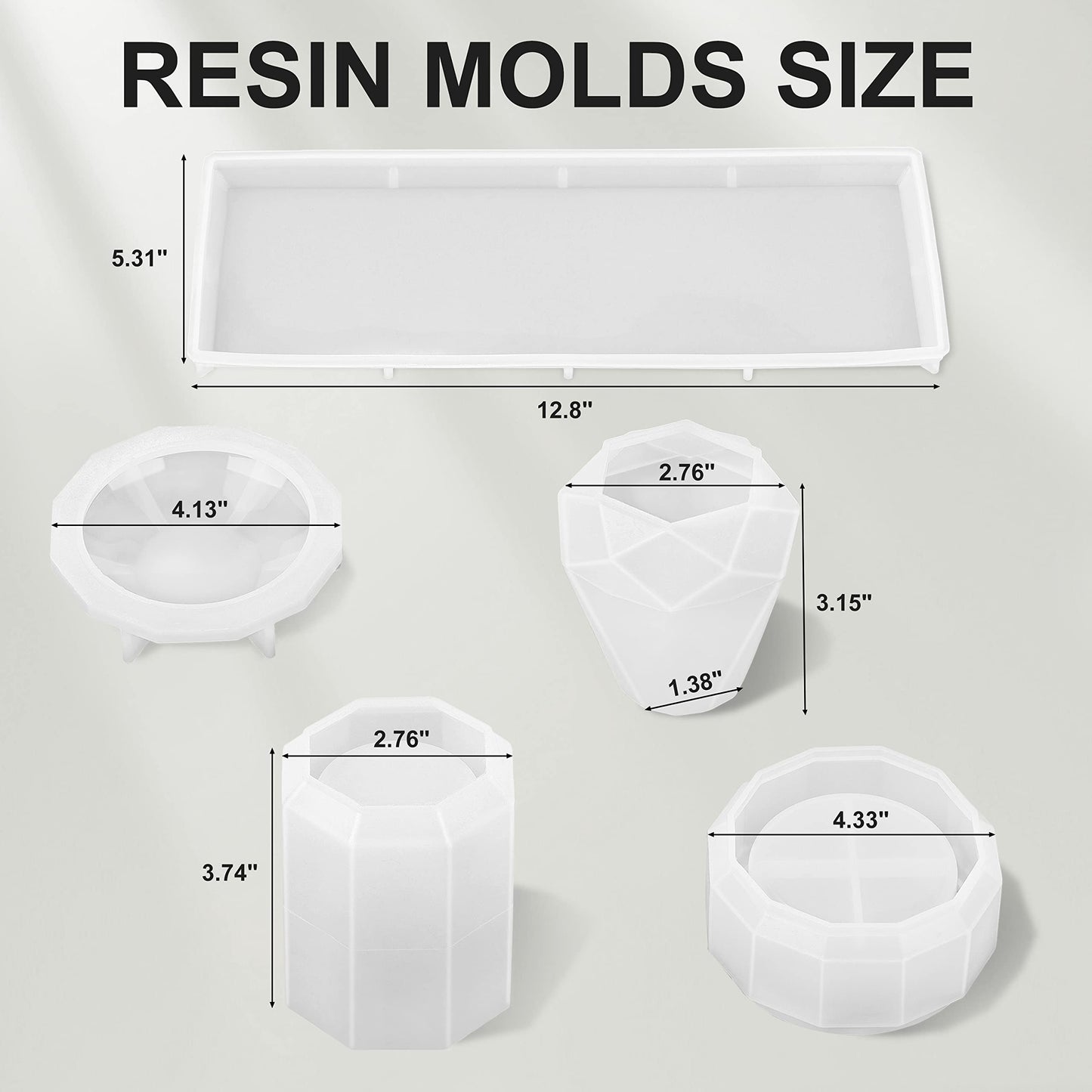 4Pcs Resin Molds for Bathroom Accessories Set Countertop Vanity Organizer Resin Molds