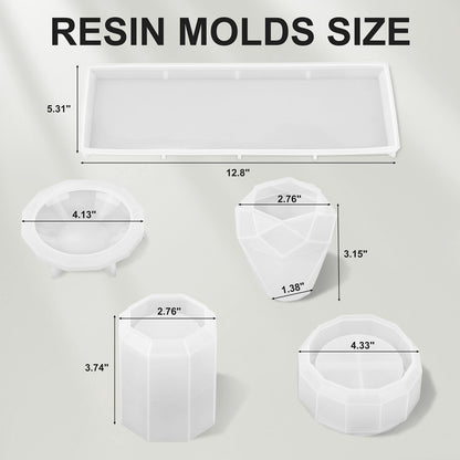4Pcs Resin Molds for Bathroom Accessories Set Countertop Vanity Organizer Resin Molds