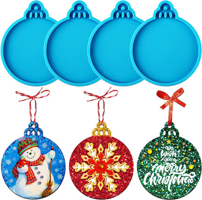 4 Pcs Christmas Ornaments Round Shape Pendant Epoxy Resin Molds