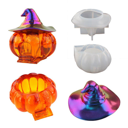 Pumpkin Shaped Box Resin Mold With A Witch Hat Shaped Lid Mold - IntoResin
