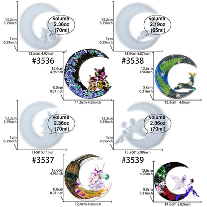 Crescent Moon Resin Silicone Molds Unicorn|Deer|Cats|Fairy 4-count Large 5.2inch