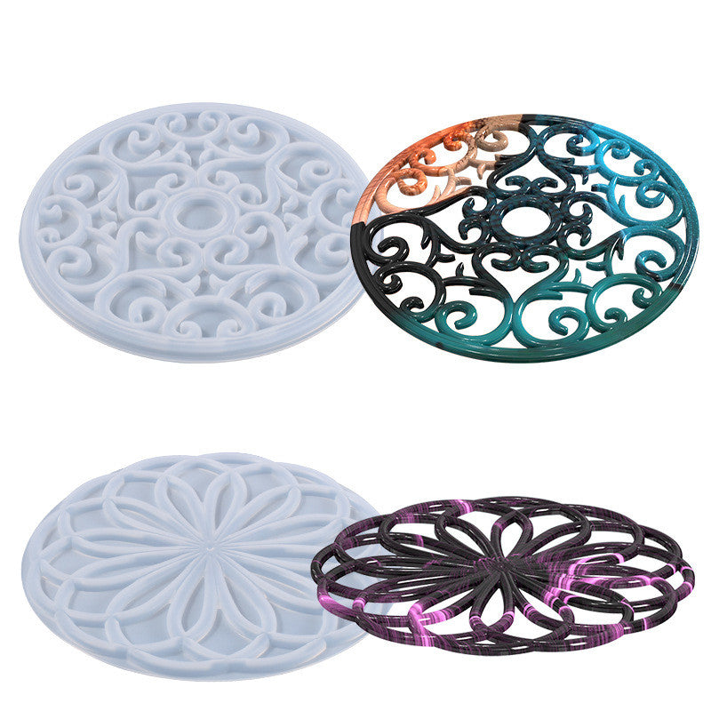 Mandala Round Concrete Coaster Mold Small Tray Pad Mat Casting Silicone  Moulds