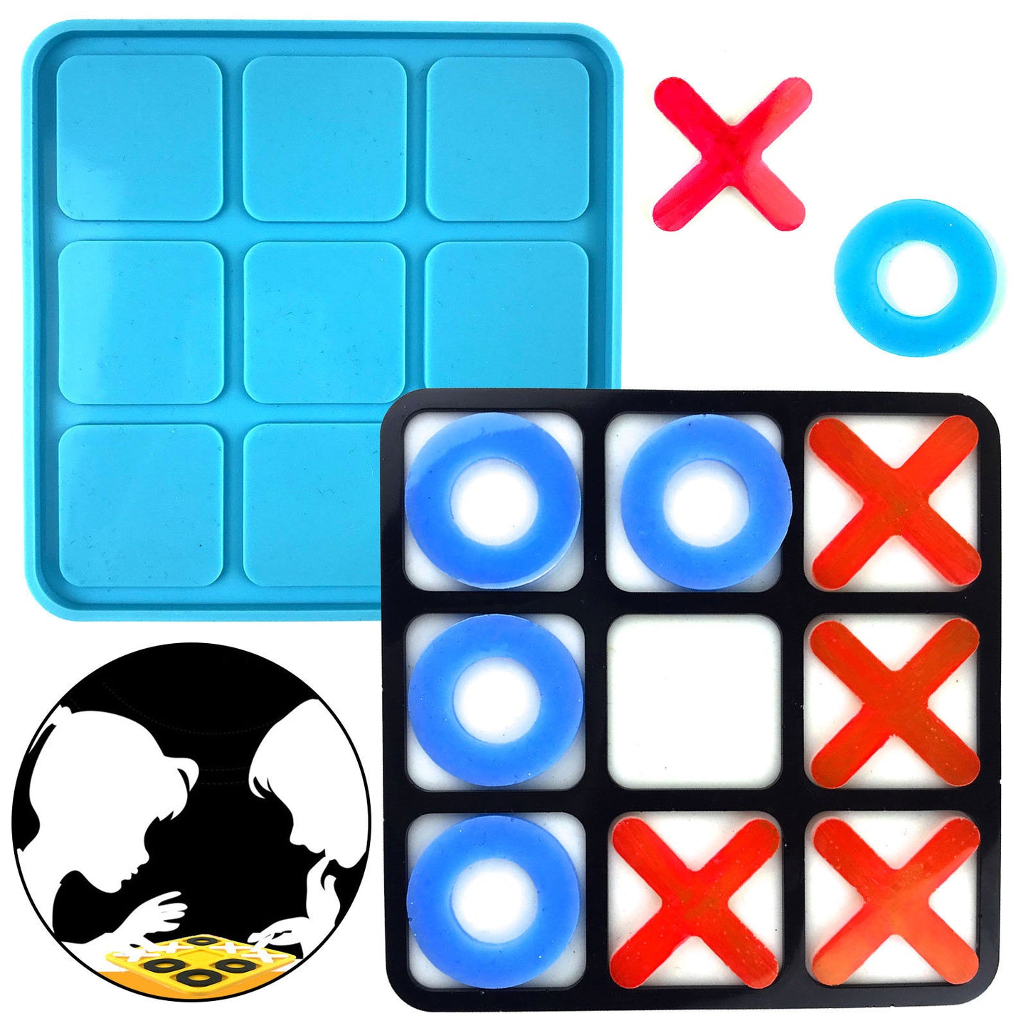 Tic Tac Toe Resin Mold with 4 Chess Pieces Molds for Tabletop Game