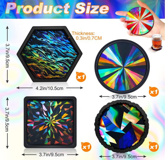 Hibalala 2pcs Resin Holographic Resin Molds, Round Laser Coaster Silicone Molds for Epoxy Resin, Shiny Molds for Resin Casting, DIY Cup Mat, Size: 115